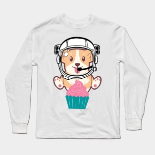 Space Corgi and his tasty cupcake - The Cool Astronaut Puppy! Long Sleeve T-Shirt